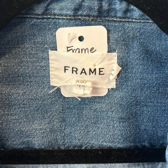 Frame Double Pocket Button Down Shirt Distressed  Denim - Picture 6 of 11